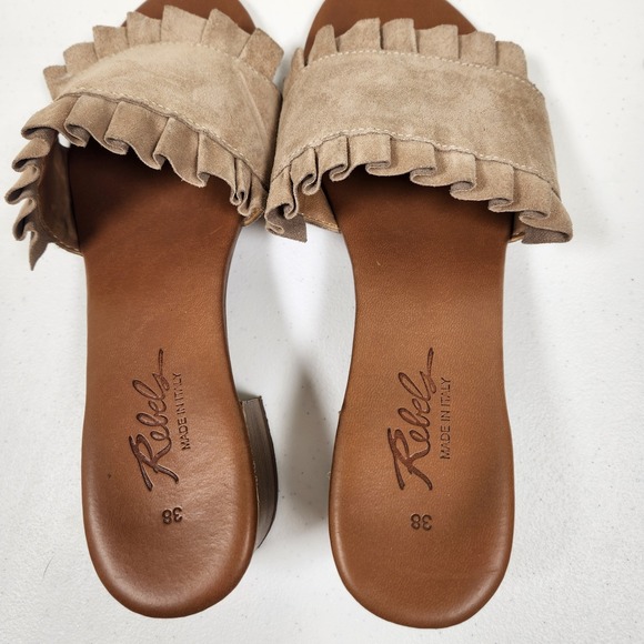 Rebels Open Toe Suede Sandal Made In Italy Size 38 Tan Slide - Picture 2 of 5